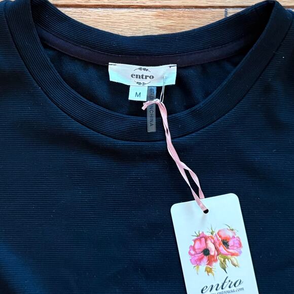 NWT Entro Black Ruffled Sleeve Colorful Crochet Hem Boho Chic Women's Top Medium - Picture 8 of 8